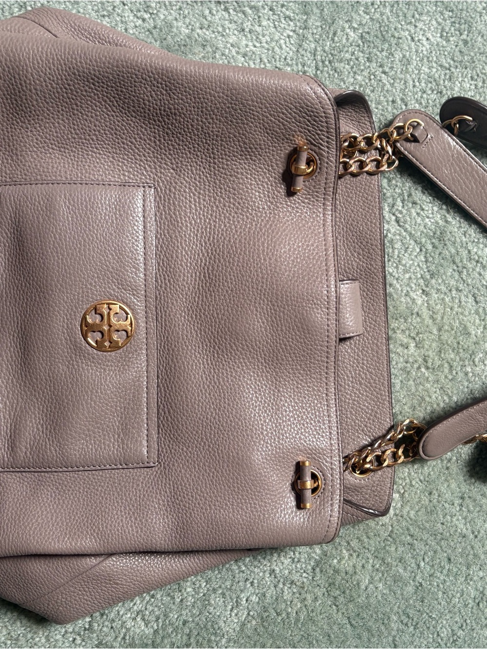 Tory Burch Pebbled Leather Shoulder Bag in Grey